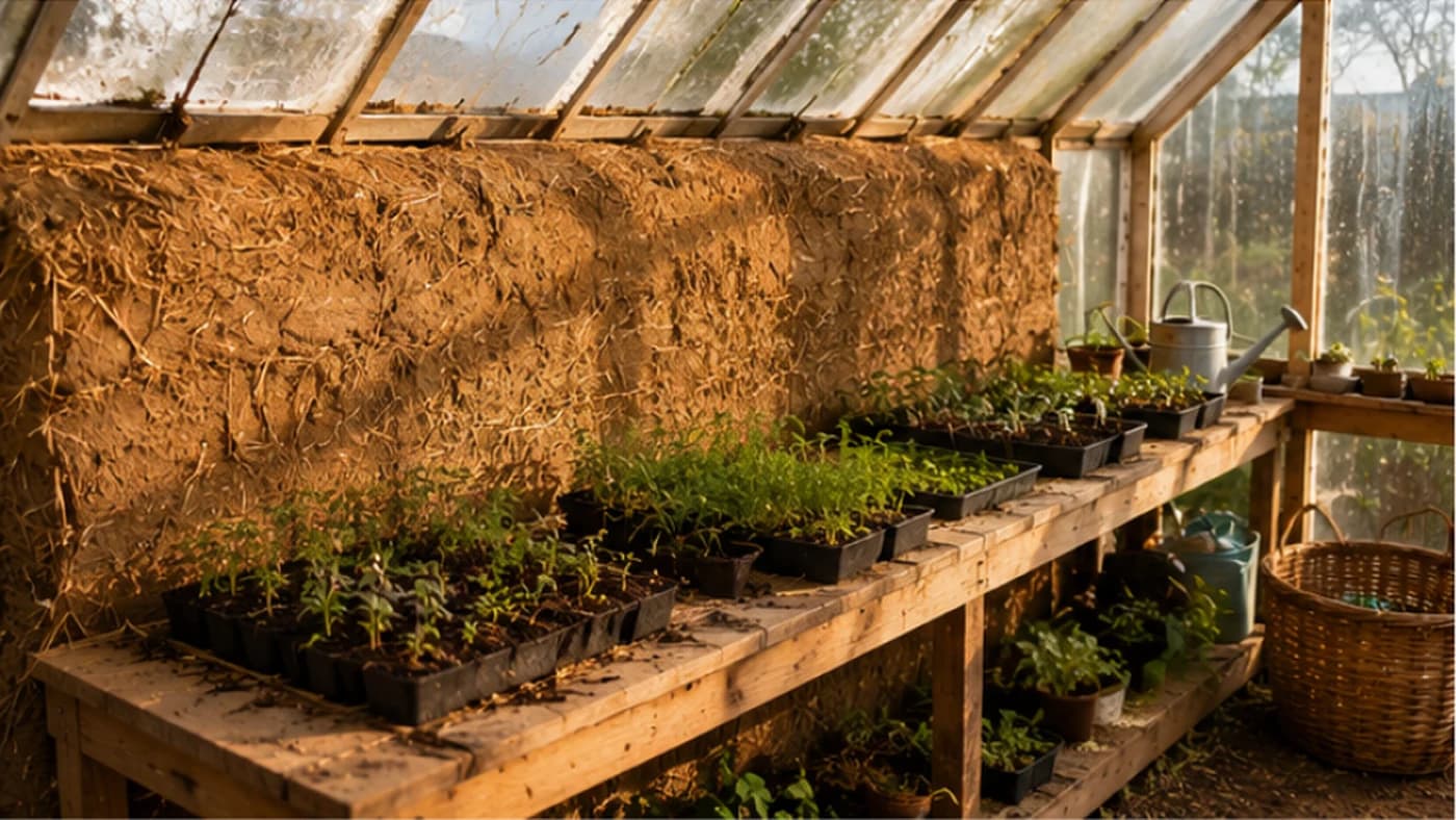 Heating a Greenhouse With Mud and Straw: The Free Thermal Mass Bench